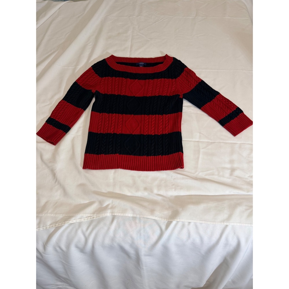 Chaps Est 1978 Red Navy Blue Striped Cable Knit Cotton Sweater Large L